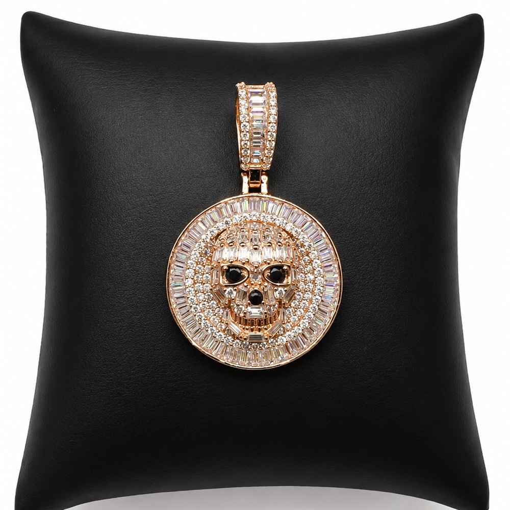 Rose Gold Over 925 Sterling Silver Skull Pendant 2.10CTW MOISSANITE